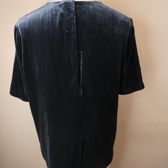 Vince Women's S Coastal Blue Velvet Boxy Tee Crewneck Top Back Vent - Picture 7 of 10